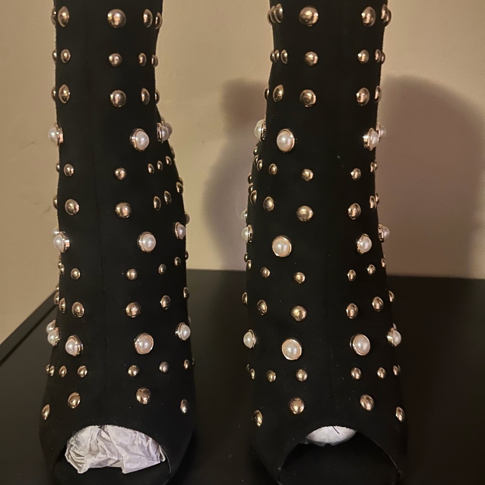 Charlotte Russe Black Pearl Studded Heeled Boots